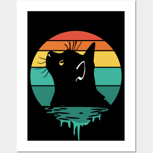 Curious Cat Vintage Sunset Posters and Art